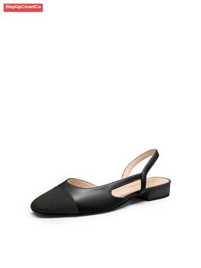 Women's Slingback Ballet Flats Low Block Heel Cap Toe Round Toe Shoes